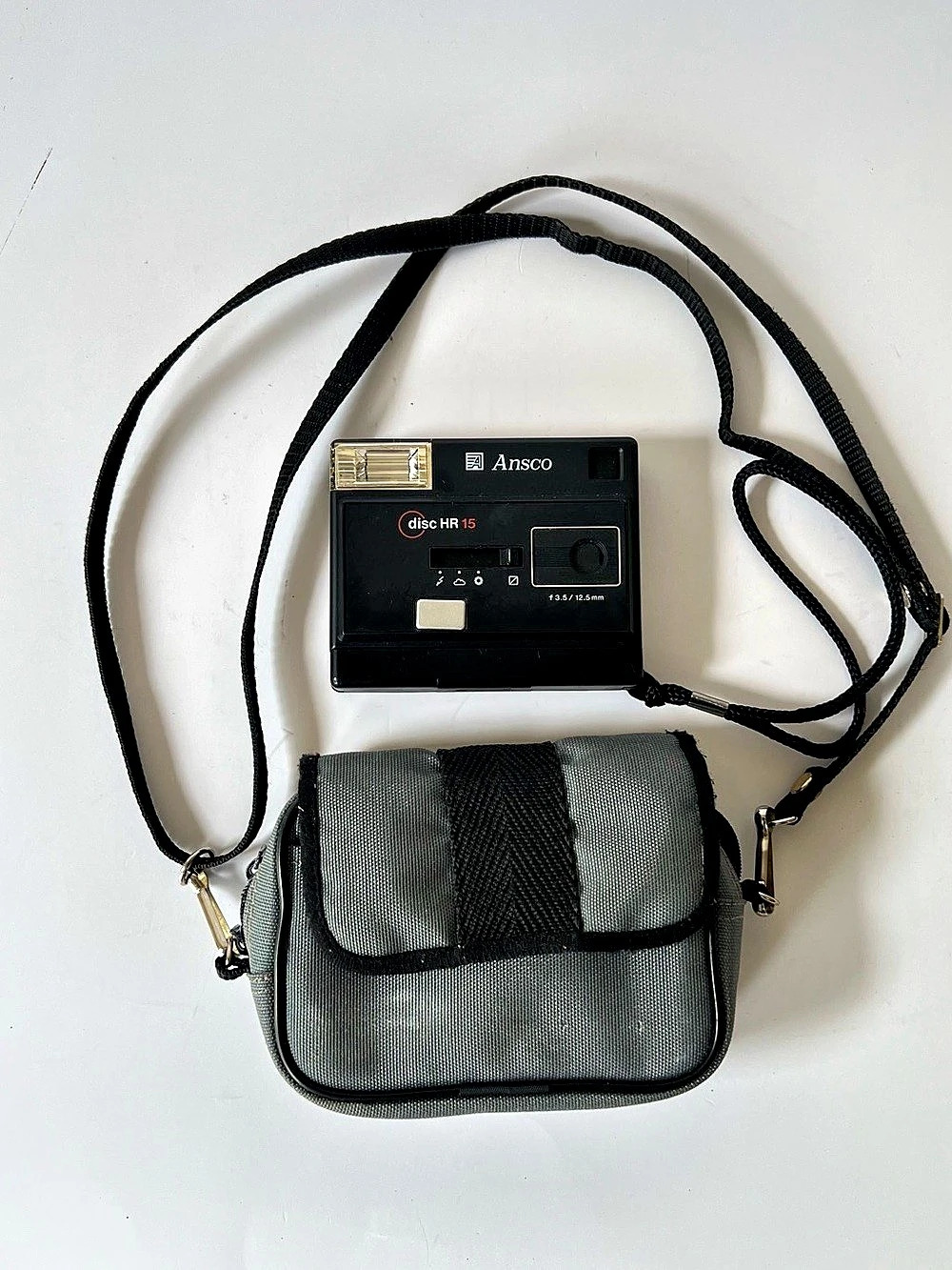Vintage Ansco disc HR 15 Film Camera with Case in Black & Gray